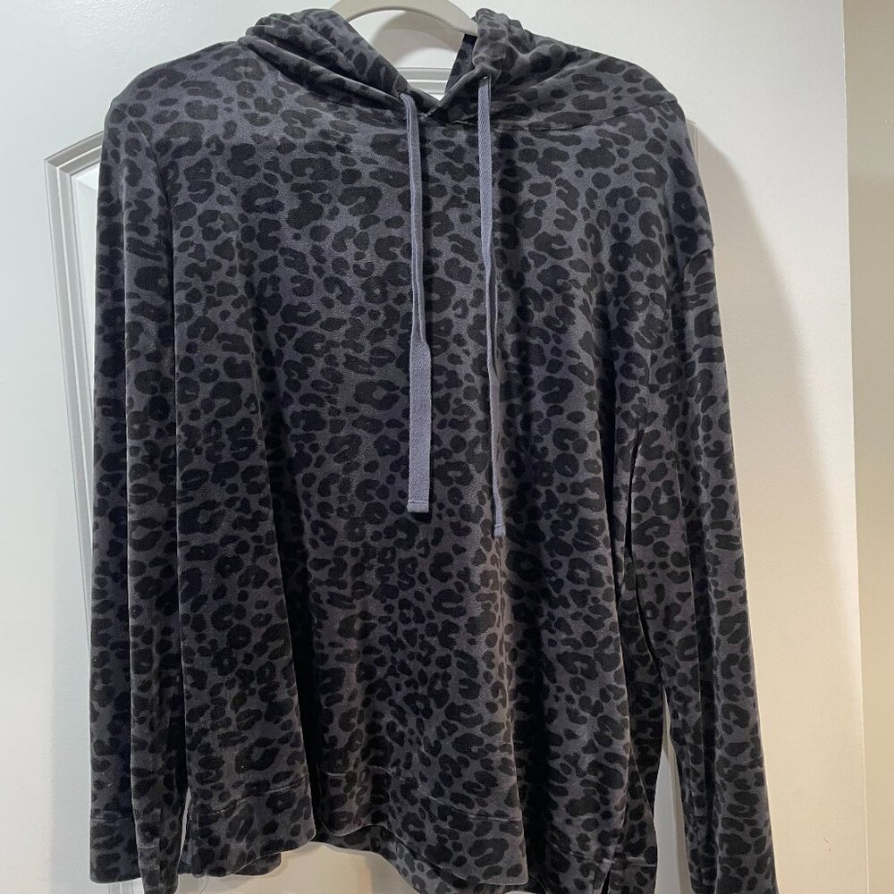 Leopard Velour Hoodie, Loft, Size L